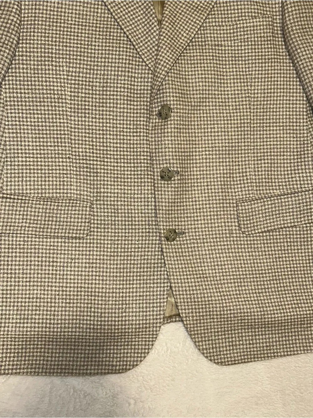 Vintage Bert Pulitzer 42S Beige/Gray Gingham Sport Coat Blazer Mens pure silk